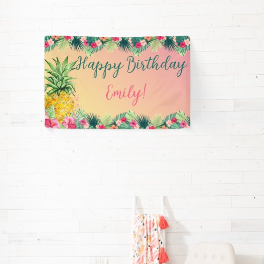 トロピカルサンセットパイナップルガールズハッピーバースデー 横断幕 (インサイチュ)