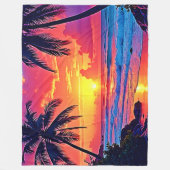 トロピカルサンセットパラダイスデザイン フリースブランケット (正面)