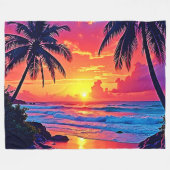 トロピカルサンセットパラダイスデザイン フリースブランケット (正面(横))