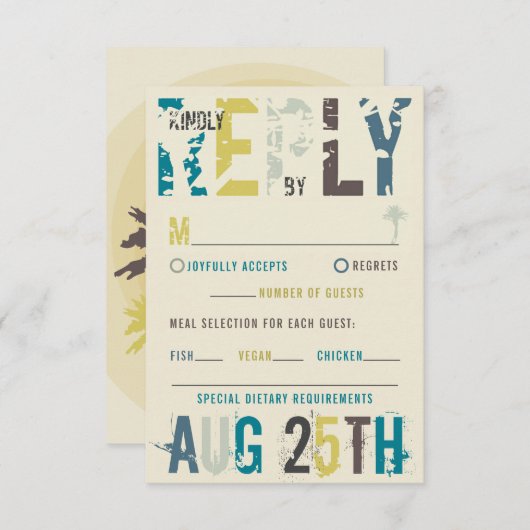 トロピカルサンセットパームツリーズビーチブルーサマーレスプ 出欠カード (正面/裏面)