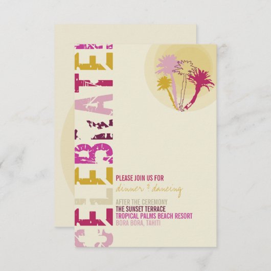 トロピカルサンセットパームツリーズビーチ結婚式披露宴 招待状 (正面/裏面)