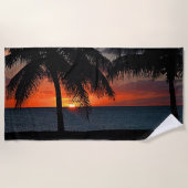 トロピカルサンセットパームツリーズビーチ ビーチタオル (正面)