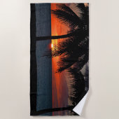 トロピカルサンセットパームツリーズビーチ ビーチタオル (正面)