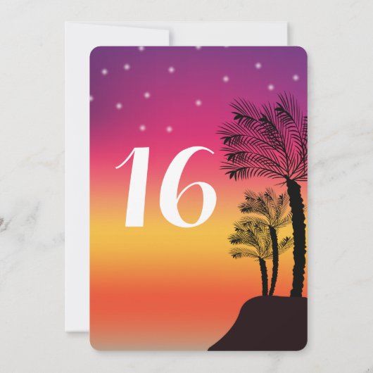 トロピカルサンセットパームツリートロピカルスイート16 招待状 (裏面)
