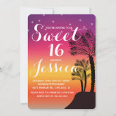 トロピカルサンセットパームツリートロピカルスウィート16 招待状 (正面)