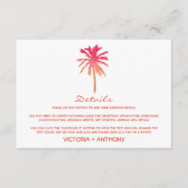 トロピカルサンセットパームツリービーチウェディングディテール エンクロージャーカード