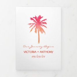 トロピカルサンセットパームツリービーチ結婚式スイート 三つ折り招待状