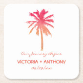 トロピカルサンセットパームツリービーチ結婚式 スクエアペーパーコースター (正面)