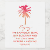 トロピカルサンセットパームツリービーチ結婚式 ワインラベル (シングルラベル)