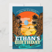 トロピカルサンセットパームツリー誕生日 招待状 (正面)