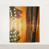 トロピカルサンセットパームビーチウェディングバックドロップス タペストリー (正面)