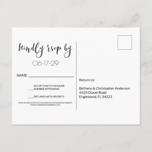 トロピカルサンセットビーチストリングライツウェディングRSVP インビテーションポストカード (裏面)