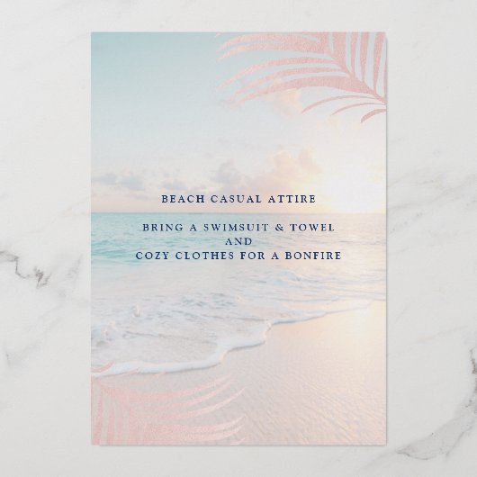 トロピカルサンセットビーチバースデーパーティーバラ金ゴールド 箔招待状 (裏面)