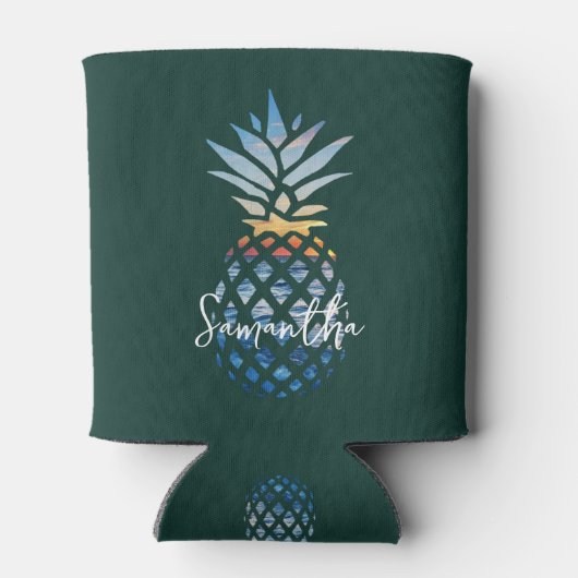 トロピカルサンセットビーチパイナップルパーソナライズされた 缶クーラー (裏面)