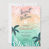 トロピカルサンセットビーチパームツリースウィート16 招待状 (正面)