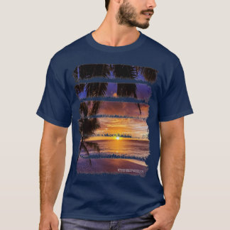 トロピカルサンセットビーチパームツリーズ海砂 Tシャツ