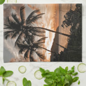 トロピカルサンセットビーチパームツリー キッチンタオル (折り畳み)