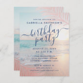 トロピカルサンセットビーチピンクバースデーパーティスモール 招待状 (正面/裏面)