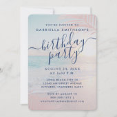 トロピカルサンセットビーチピンク誕生日きらめく紙 招待状 (正面)