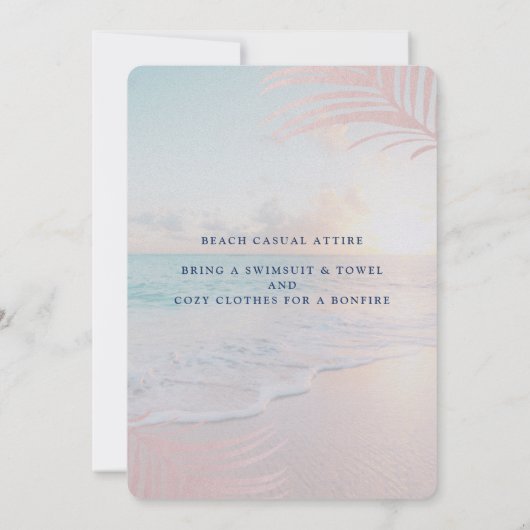トロピカルサンセットビーチピンク誕生日きらめく紙 招待状 (裏面)