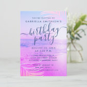 トロピカルサンセットビーチブライトピンクフィルター誕生日 招待状 (スタンド正面)