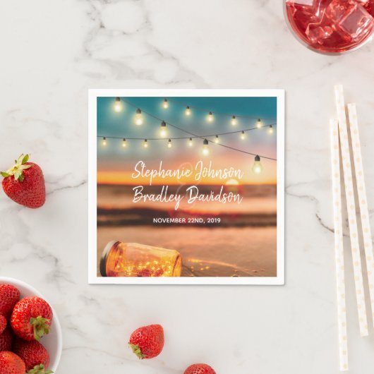 トロピカルサンセットビーチメイスンジャールライツ結婚ズ スタンダードカクテルナプキン (インサイチュ)