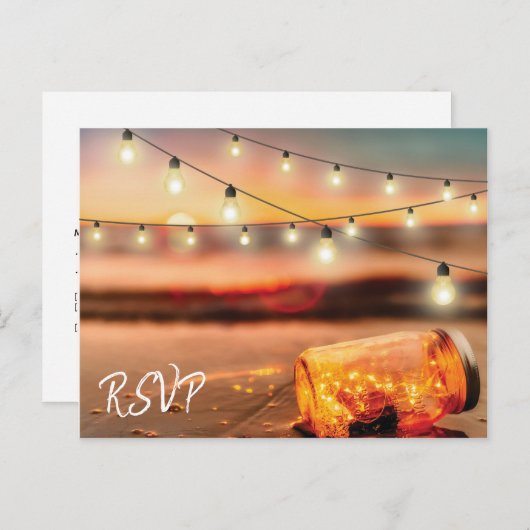 トロピカルサンセットビーチメイソン結婚ジャーの反応 インビテーションポストカード (正面/裏面)