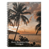 トロピカルサンセットビーチヤシの木がパーソナライズ ノートブック (正面)