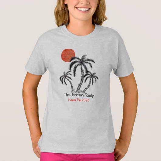 トロピカルサンセットビーチヤシの木家族旅行 Tシャツ (正面)