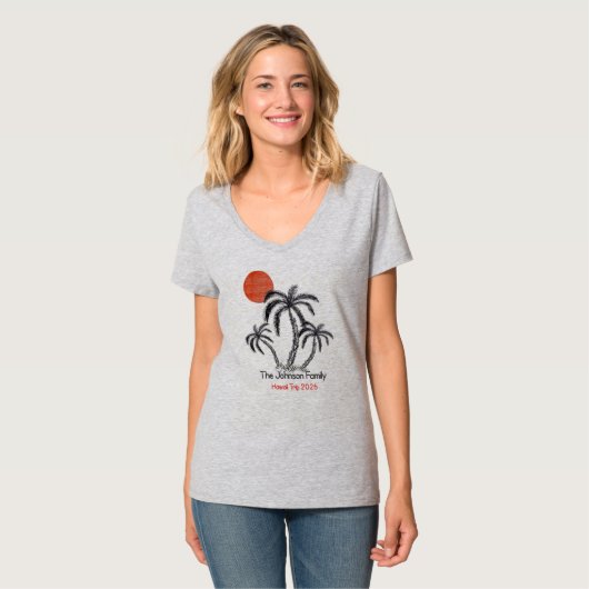 トロピカルサンセットビーチヤシの木家族旅行 Tシャツ (正面フル)
