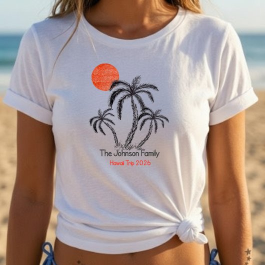 トロピカルサンセットビーチヤシの木家族旅行 Tシャツ