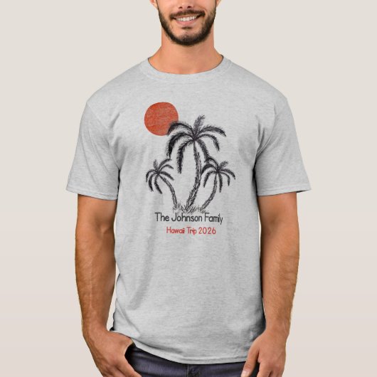 トロピカルサンセットビーチヤシの木家族旅行 Tシャツ (正面)