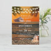 トロピカルサンセットビーチヨット結婚ズグローメイソンジャー 招待状 (スタンド正面)