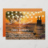 トロピカルサンセットビーチワインバレルベビーシャワー 招待状 (正面/裏面)