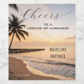 トロピカルサンセットビーチ目的地の結婚式 ワインラベル (シングルラベル)