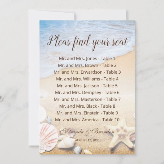 トロピカルサンセットビーチ結婚式シーティングチャートカード サンキューカード (正面)