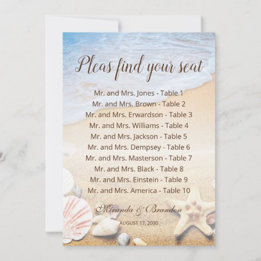 トロピカルサンセットビーチ結婚式シーティングチャートカード サンキューカード (裏面)