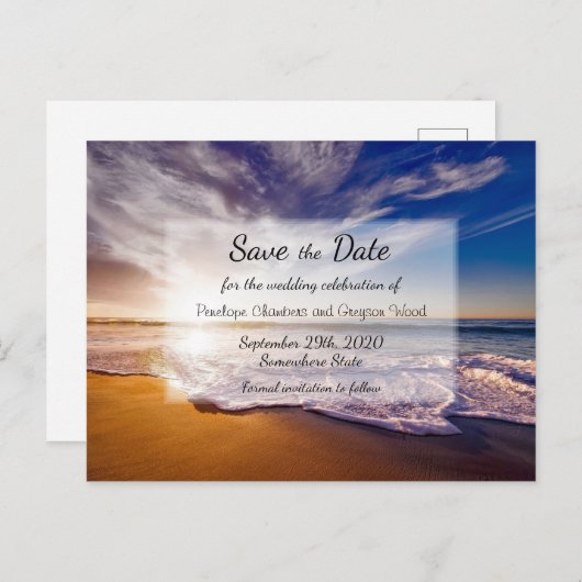 トロピカルサンセットビーチ結婚式保存日 案内ポストカード (正面/裏面)