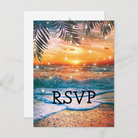 トロピカルサンセットビーチ結婚式RSV インビテーションポストカード (正面/裏面)