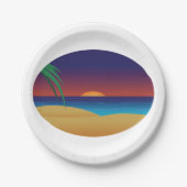 トロピカルサンセットビーチ離れパーム海波 ペーパープレート (正面)