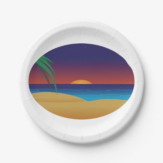 トロピカルサンセットビーチ離れパーム海波 ペーパープレート (正面)