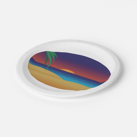 トロピカルサンセットビーチ離れパーム海波 ペーパープレート (アングル)