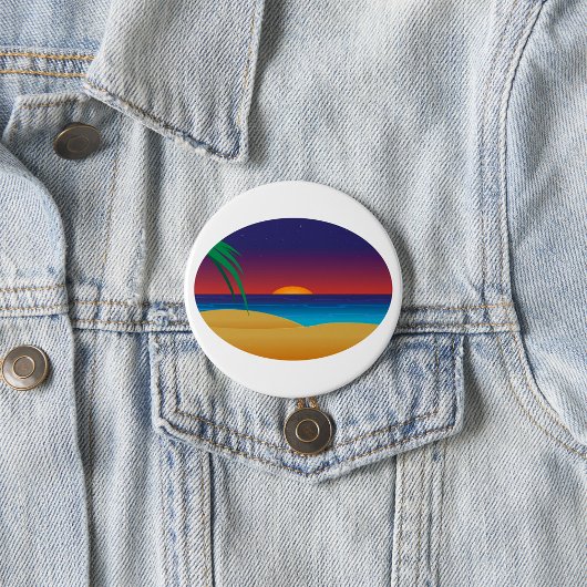 トロピカルサンセットビーチ離れパーム海波 缶バッジ