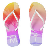 トロピカルサンセットビーチ&パームツリーイニシャルピンク ビーチサンダル (ソール)