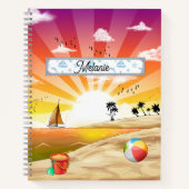 トロピカルサンセットビーチ、パームツリー&シーカスタマイズ ノートブック (正面)