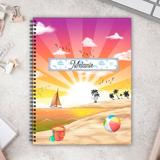 トロピカルサンセットビーチ、パームツリー&シーカスタマイズ ノートブック