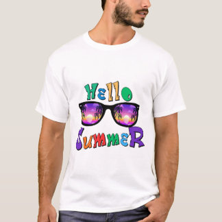 トロピカルサンセットビーチ メンズTシャツ | Hello Summer Tシャツ