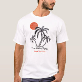 トロピカルサンセットビーチ ヤシの木 ファミリーバケーション Tシャツ