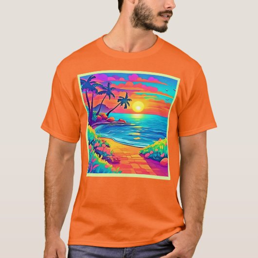 トロピカルサンセットビーチ Tシャツ (正面)