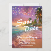 トロピカルサンセットビーチQRコード日付の保存 招待状 (正面)